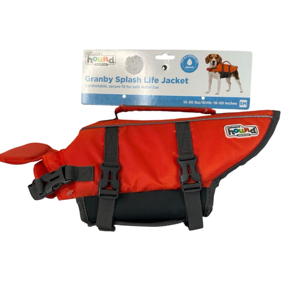 Outward Hound Granby Splash Dog Life Jacket Small Orange Black 15-20 lb Pet Vest